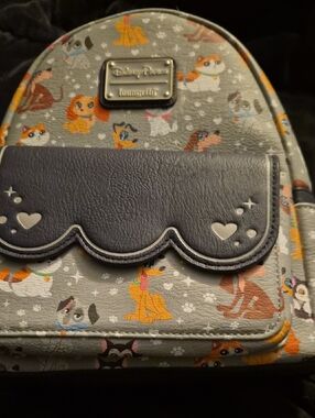 Disney Parks Cats And Dogs Mini Backpack - Gray with Navy Flap